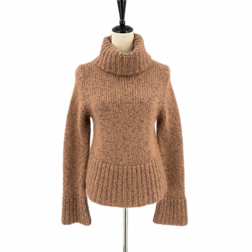 Express Brown Chunky Knit Metallic Turtleneck Cozy Warm Mohair Wool Sweater
